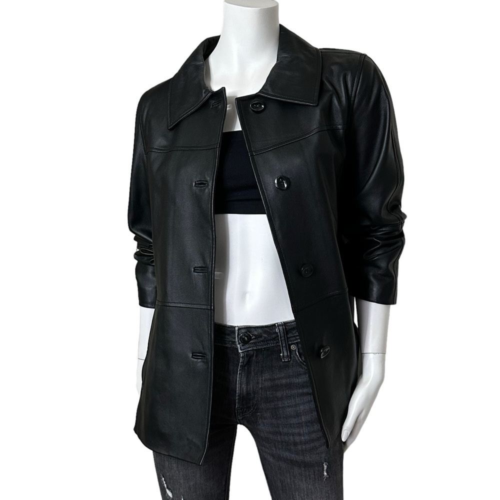 Stunning Black Lamb Leather Coat Jacket Buttery Soft Luxury